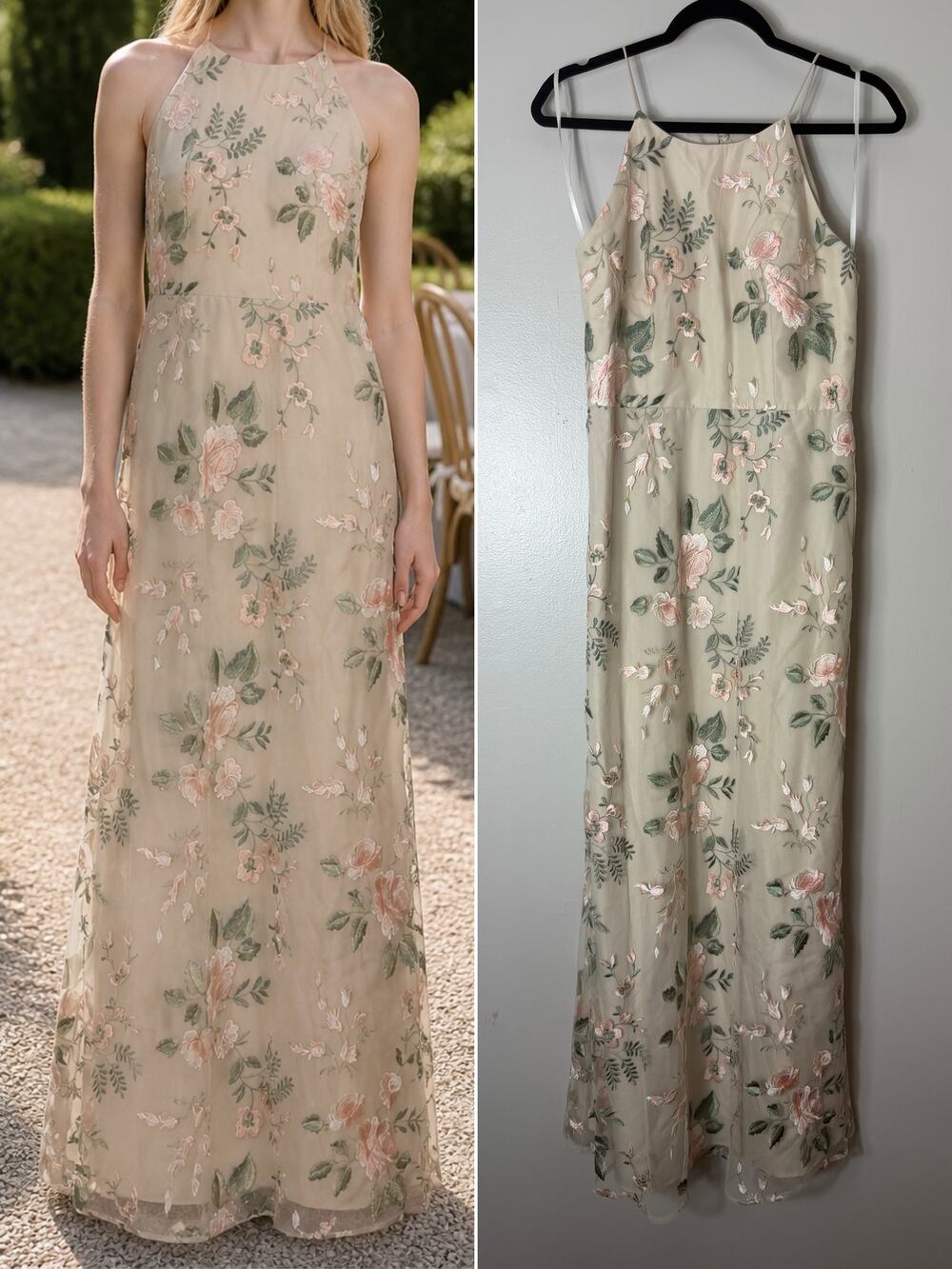 Jenny Yoo Dress 8 Pink Floral Tan Wedding Guest Bridesmaid Formal Evening Gown
